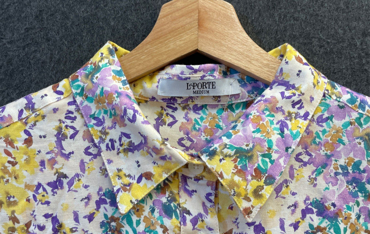 LaPorte Women's Gradient Floral Button Down Shirt NWT Multicolor Sz M