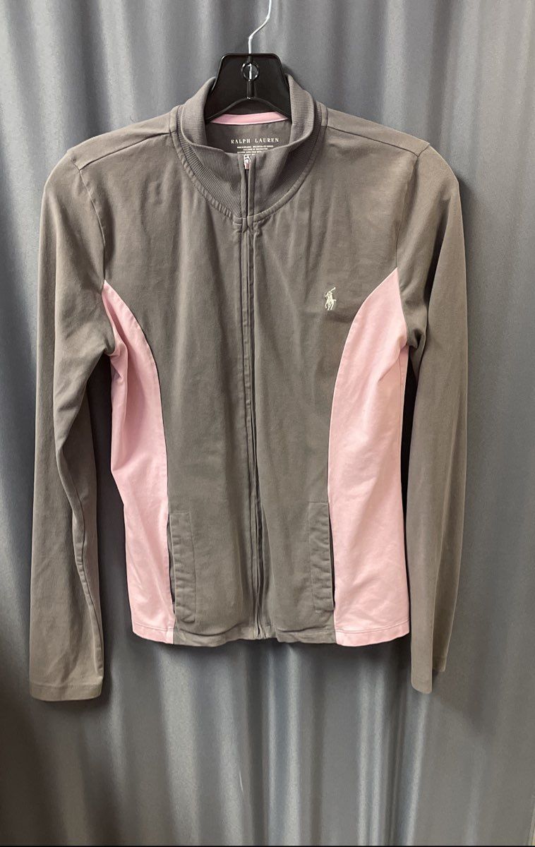 Ralph Lauren Women's Gray Pink Full Zip Track Jacket Cotton Spandex Sz M