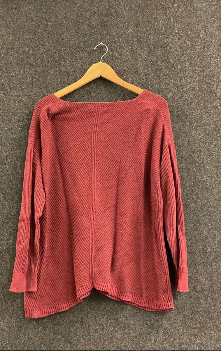 L.L.Bean Women's Burgundy 100% Cotton V-Neck Ribbed Knit Relaxed Sweater Sz M