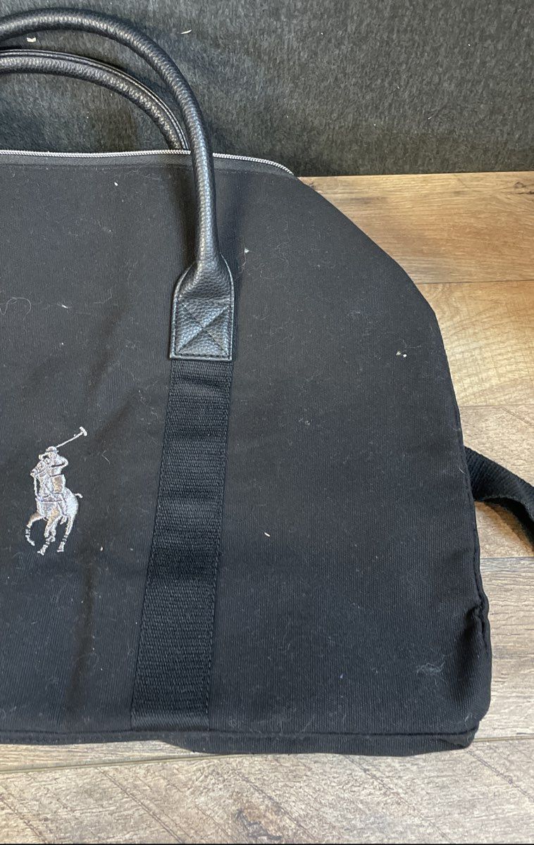 Ralph Lauren Fragrances Black Canvas Holiday Duffle Bag Silver Polo Pony NWT