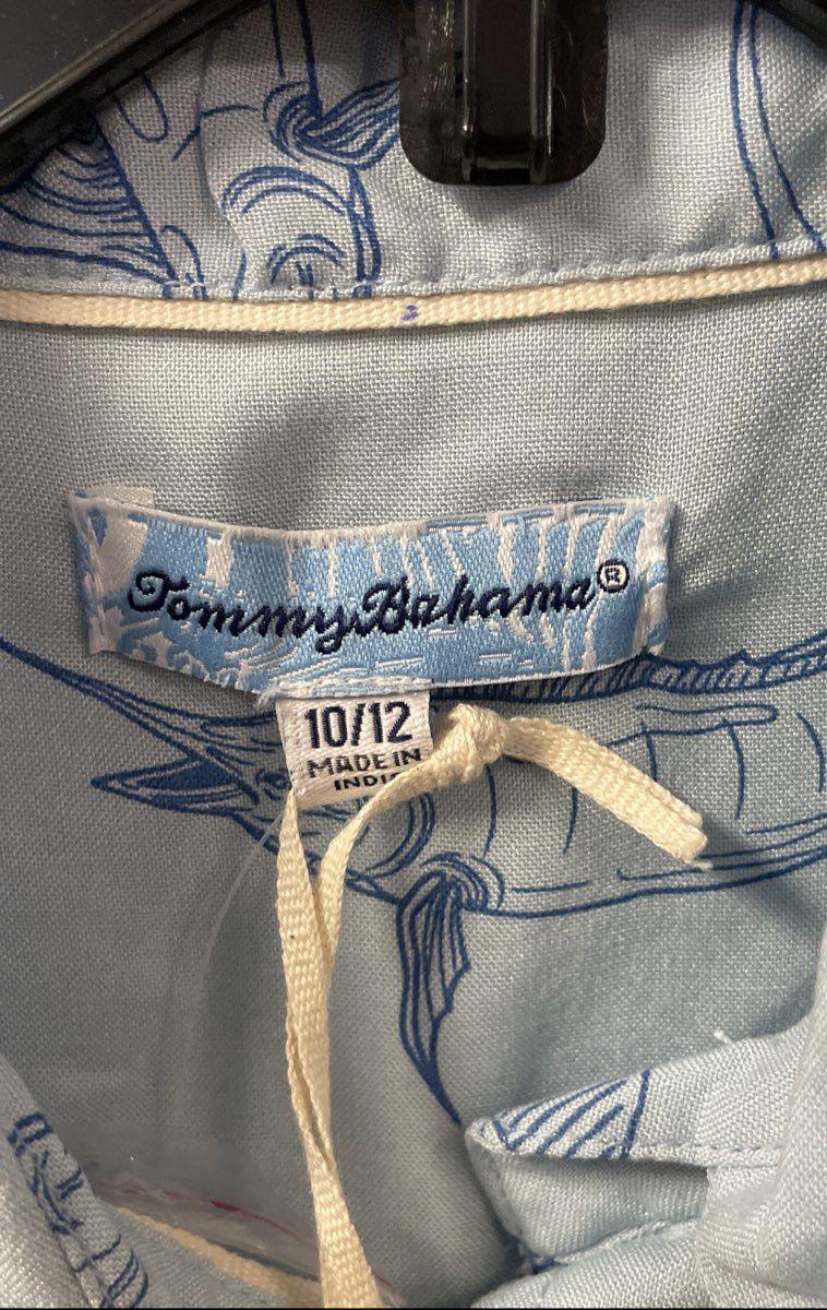 Tommy Bahama Boy's Light Blue Marlin Print Rayon Short Sleeve Shirt Sz 10/12 NWT