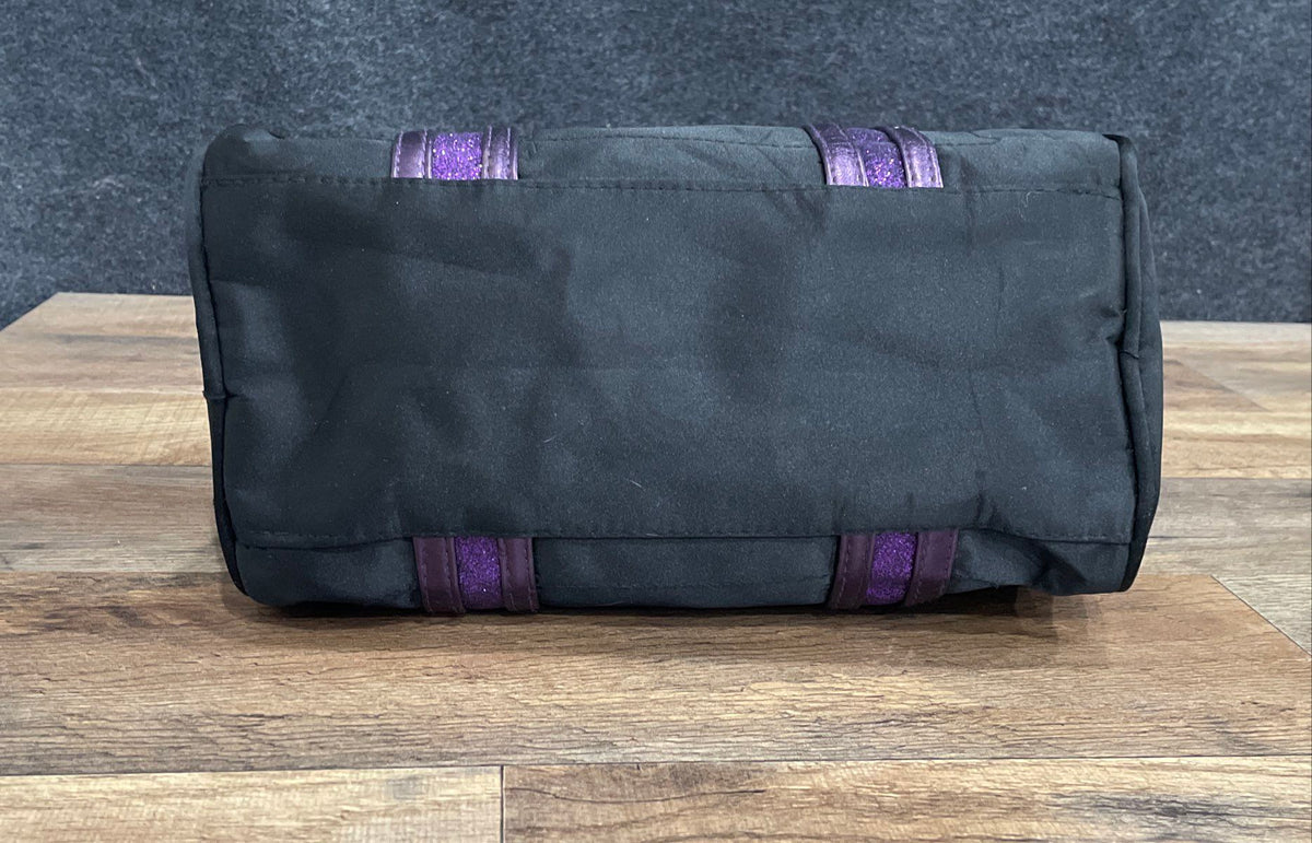 Victoria's Secret Black Purple Glitter Metallic Trim Fabric Satchel Handbag