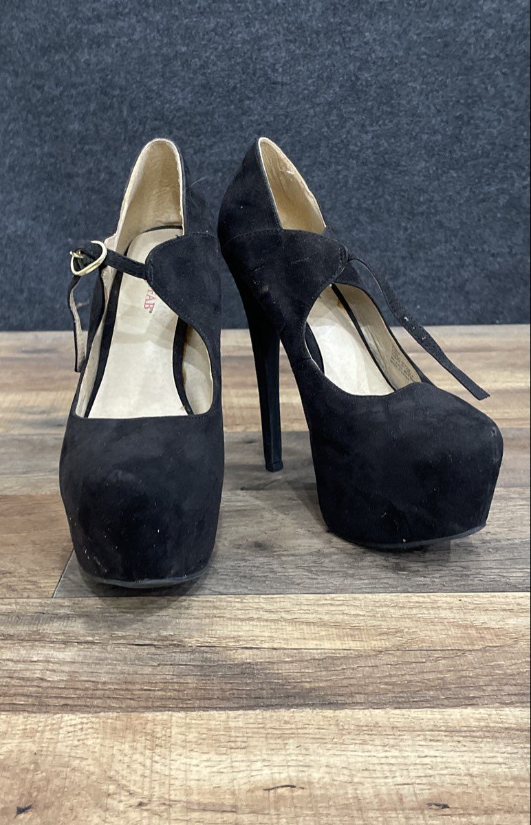 JustFab Nadine Black Fabric Platform Stiletto Mary Jane Heels Women's Size 6.5