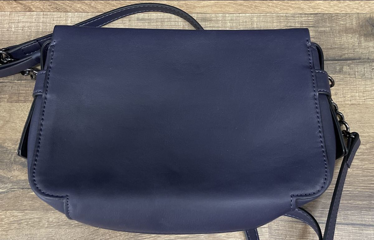 Simply Vera Wang Blue Floral Print Vegan Leather Crossbody Bag Small