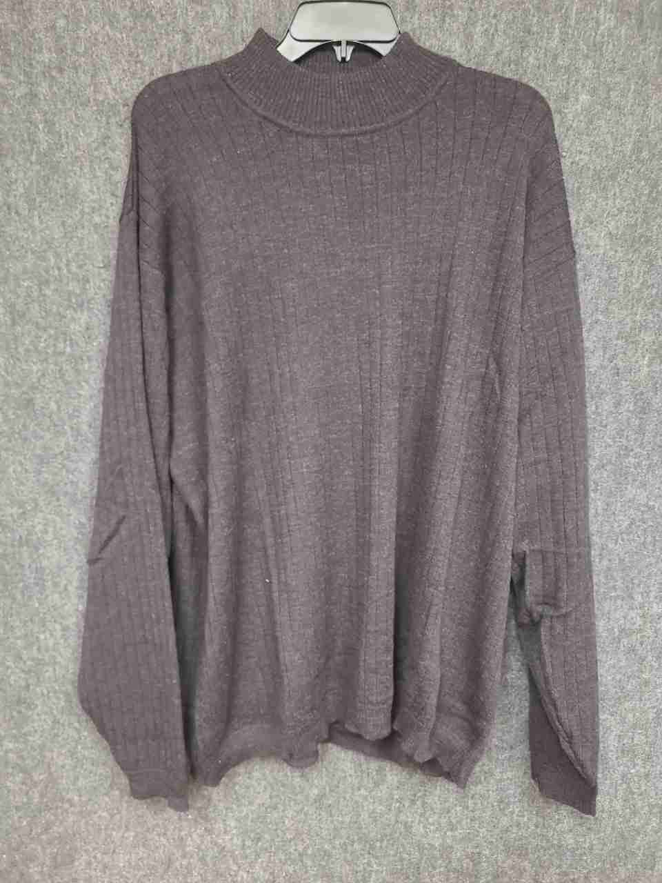 Vintage Y2K Eddie Bauer Men's Gray 100% Wool Ribbed Mock Neck Sweater Sz XL Tall