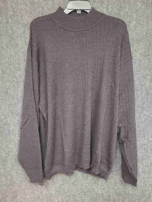 Vintage Y2K Eddie Bauer Men's Gray 100% Wool Ribbed Mock Neck Sweater Sz XL Tall