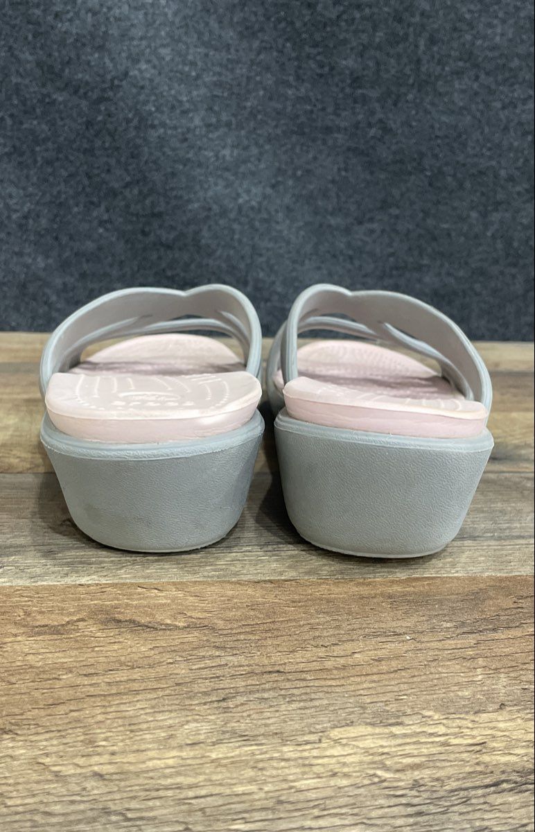 Crocs Meleen Twist Grey Pink Strappy Wedge Slide Sandals Women's Size 10