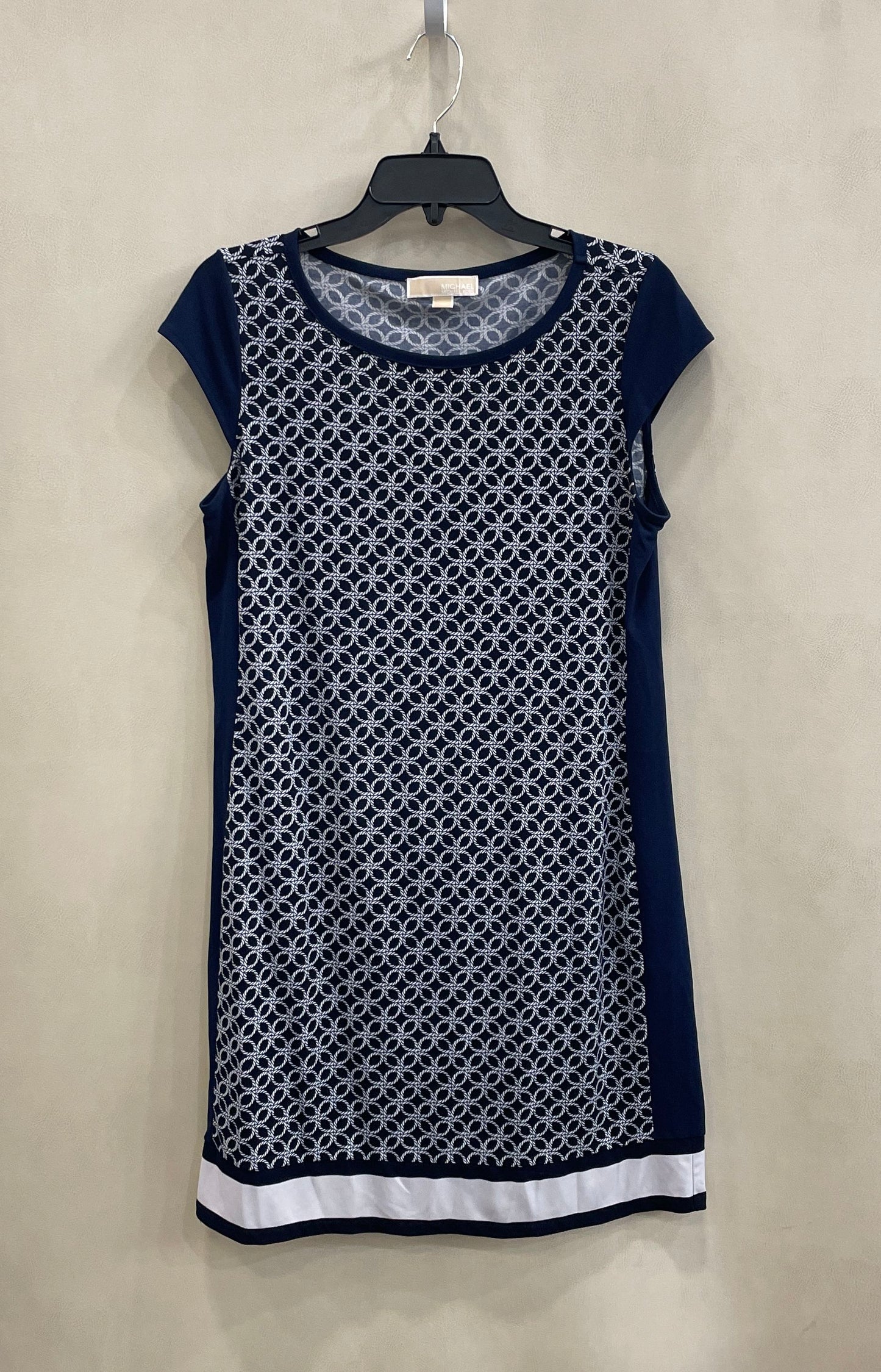 Michael Kors Women's Navy Blue White Geometric Rope Print Cap Sleeve Dress Sz M