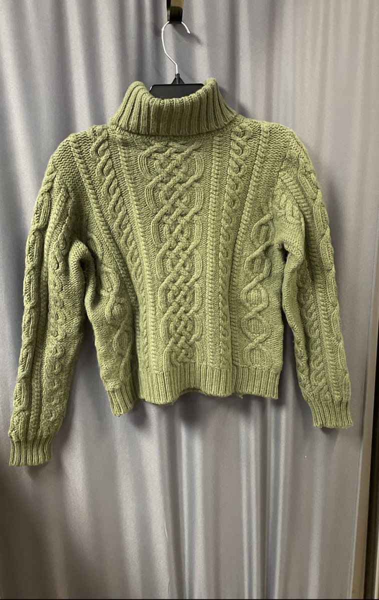 Paul James Men's Green Cable Knit Wool Turtleneck Sweater Made in England Sz S