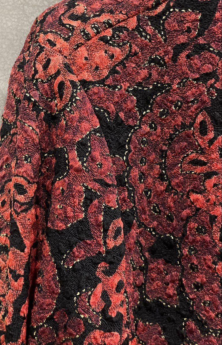 Vintage Y2K Connected Apparel Women's Red Black Damask Beaded Open Cardigan Sz S