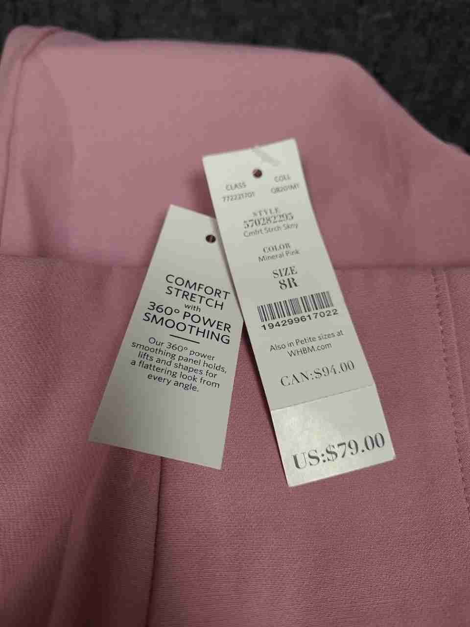 White House Black Market Women's The Skinny Pants Mineral Pink Stretch Sz 8R NWT