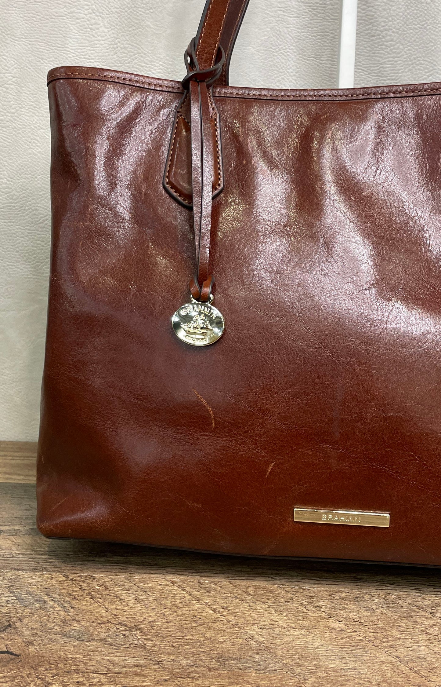 Brahmin Brown Leather Large Tote Shoulder Bag Gold Hardware