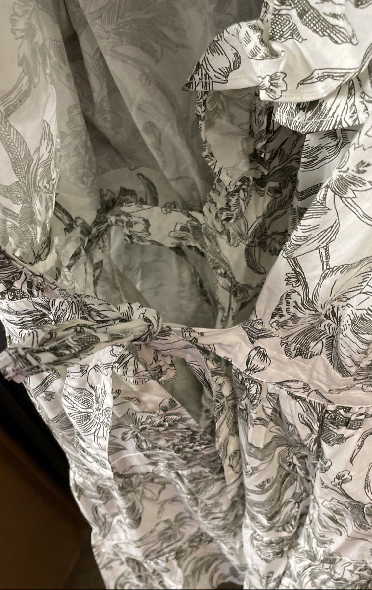 Caroline Constas Women's Green White Floral Ruffled Puff Sleeve Wrap Dress Sz S
