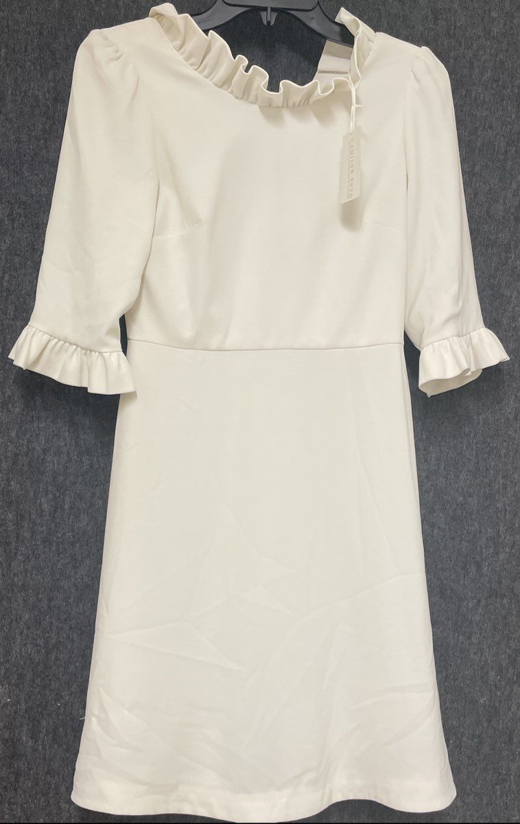 Camilyn Beth Women's Ivory Ruffle Neck Fit & Flare Mini Dress Sz 00 NWT