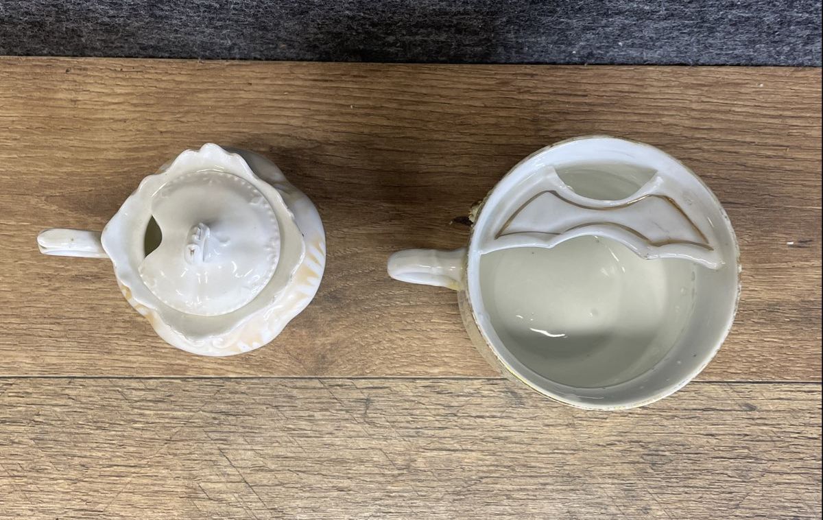 Antique Victorian Gilded Moustache Cup and Vintage Porcelain Russian Sugar Bowl