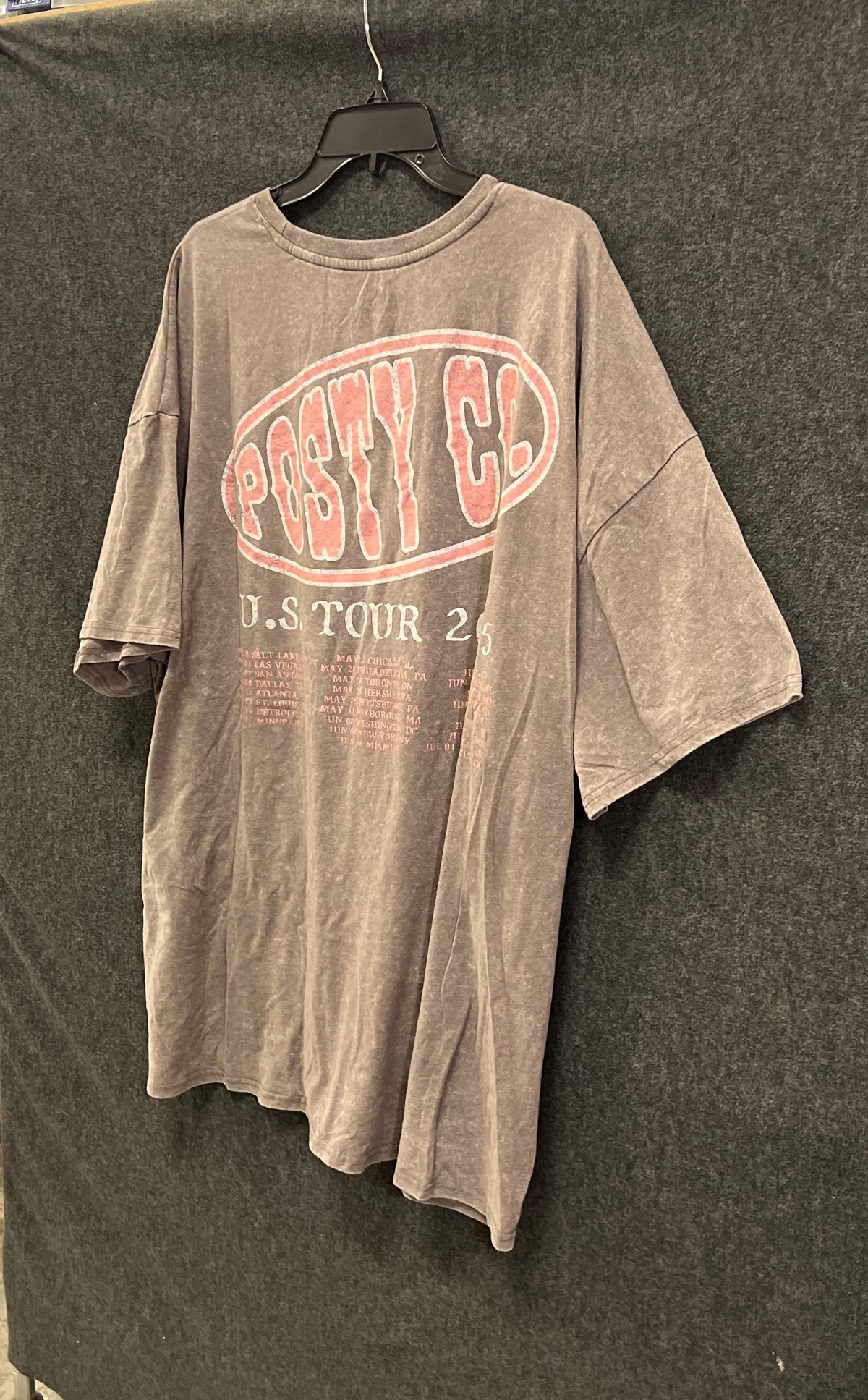 Post Malone Men's Posty Co U.S. Tour 2025 Faded Gray Graphic T-Shirt Sz 2X