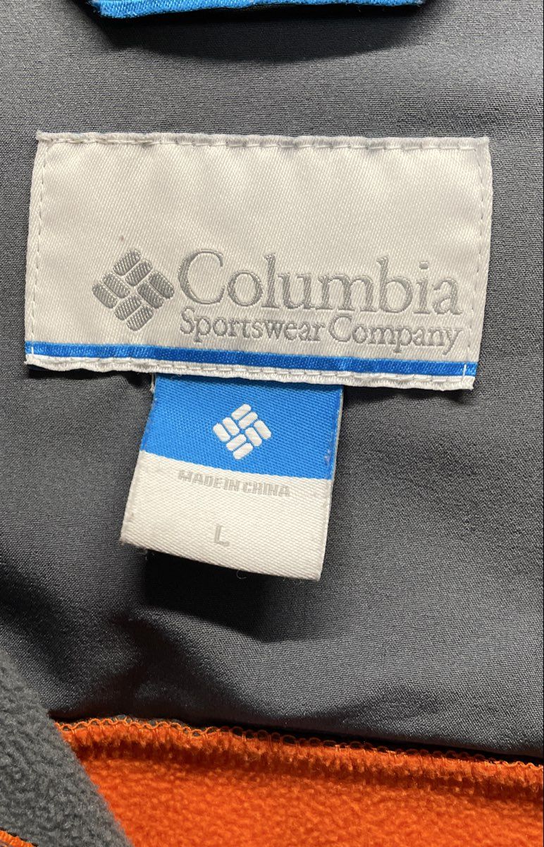 Columbia Men's Orange Gray Omni-Wind Softshell Full Zip Fleece Jacket Sz L