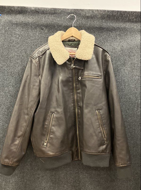 Levi's Men's Brown Faux Leather Sherpa Collar Flight Bomber Jacket Size L