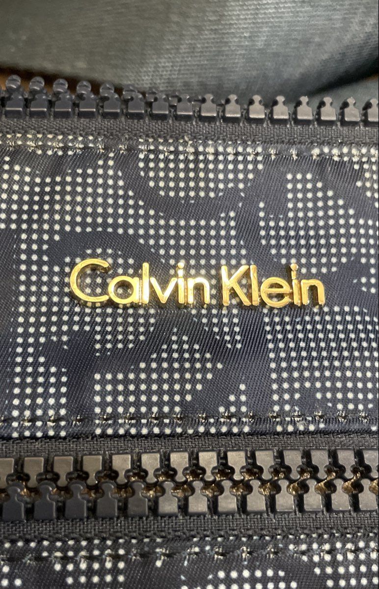 Calvin Klein Blue Monogram Triple Zip Crossbody Bag Gold Tone Hardware
