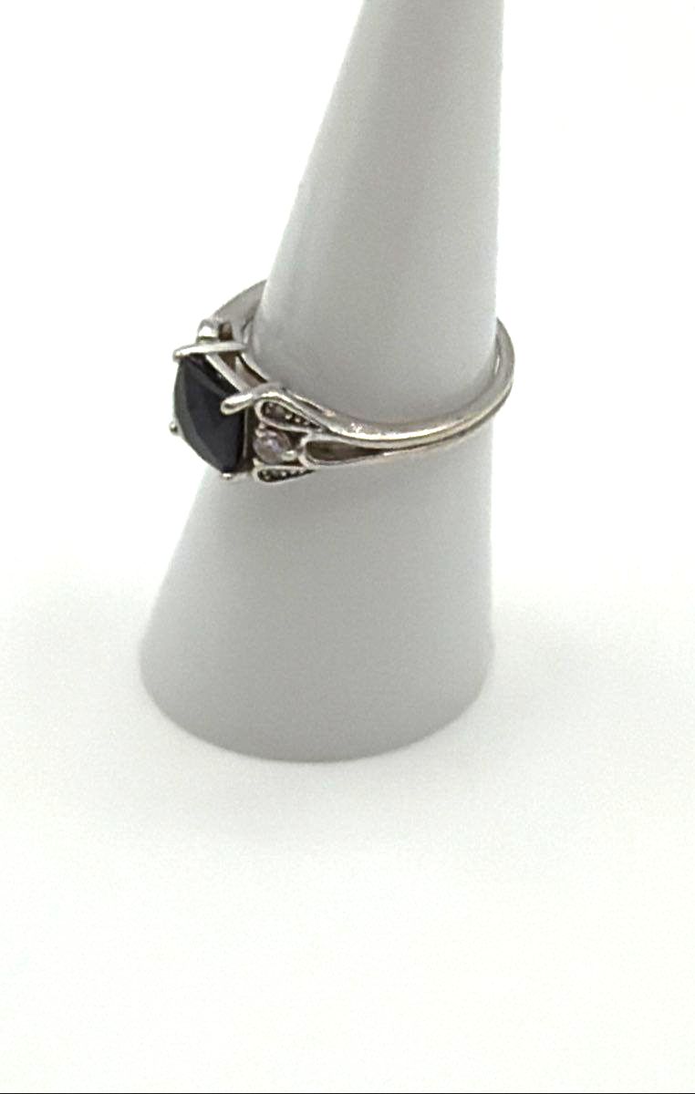 NVC 925 Sterling Silver Black Sapphire W/ CZ Accents Ring 2.7g