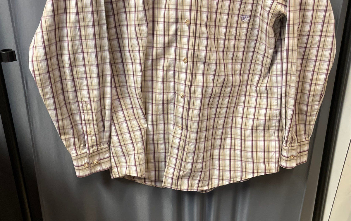 Ariat Men's Pro Series Plaid Button Down Shirt Tan Red White Sz Large