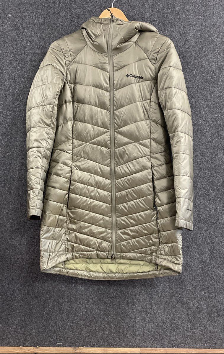 Columbia Women's Joy Peak Mid Hooded Jacket Olive Green Omni-Heat Puffer Sz S