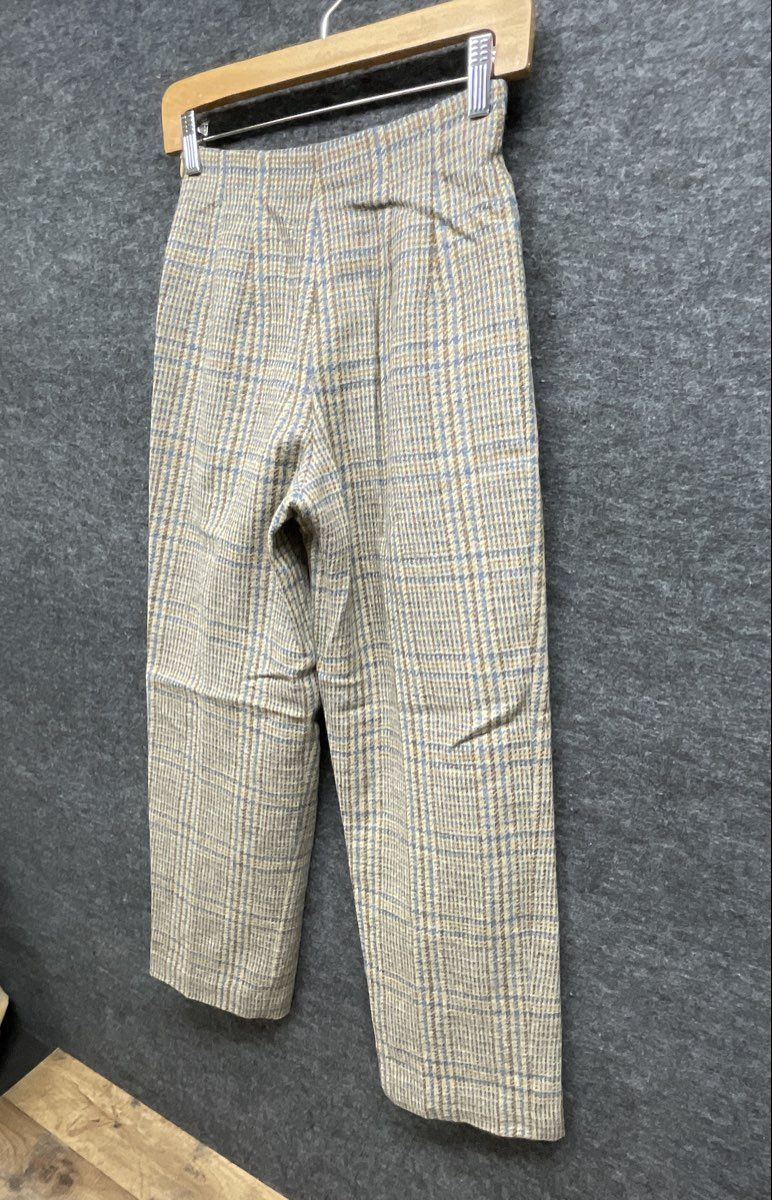 Talbots Women's Vintage 90s Plaid High Rise Tapered Pants Tan Blue Sz 2
