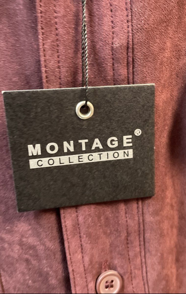 Vintage Y2K Montage Collection Men's Burgundy Faux Suede Shirt Jacket XL NWT