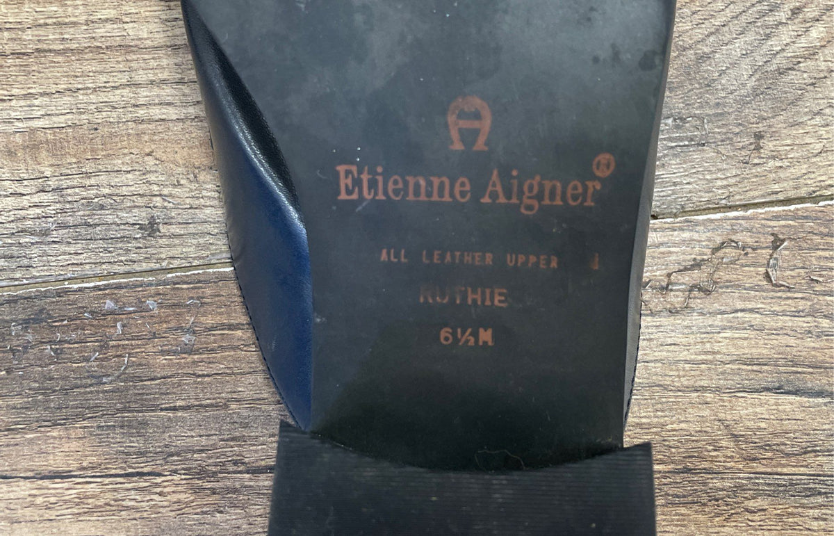 Etienne Aigner Ruthie Black Leather Loafer Mules Women's Size 6.5