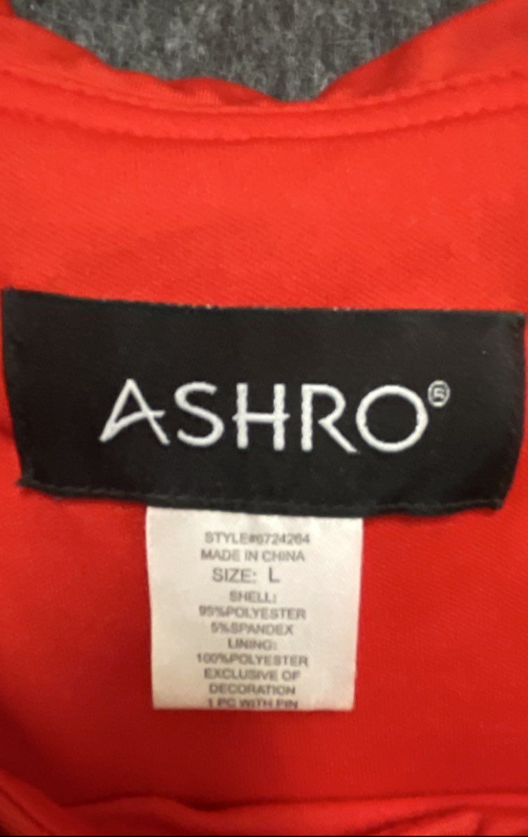 Ashro Women's Red Ruched Cowl Neck Evening Dress Long Sleeve Rhinestone Pin Sz L