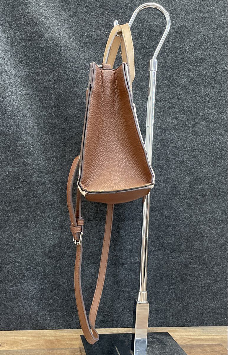 Tahari White Cream Brown Leather TL Logo Tote Crossbody Bag Removable Strap