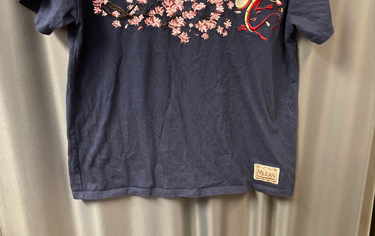Disney Princess Women's Navy Blue Embroidered Mushu Mulan T-Shirt Sz S