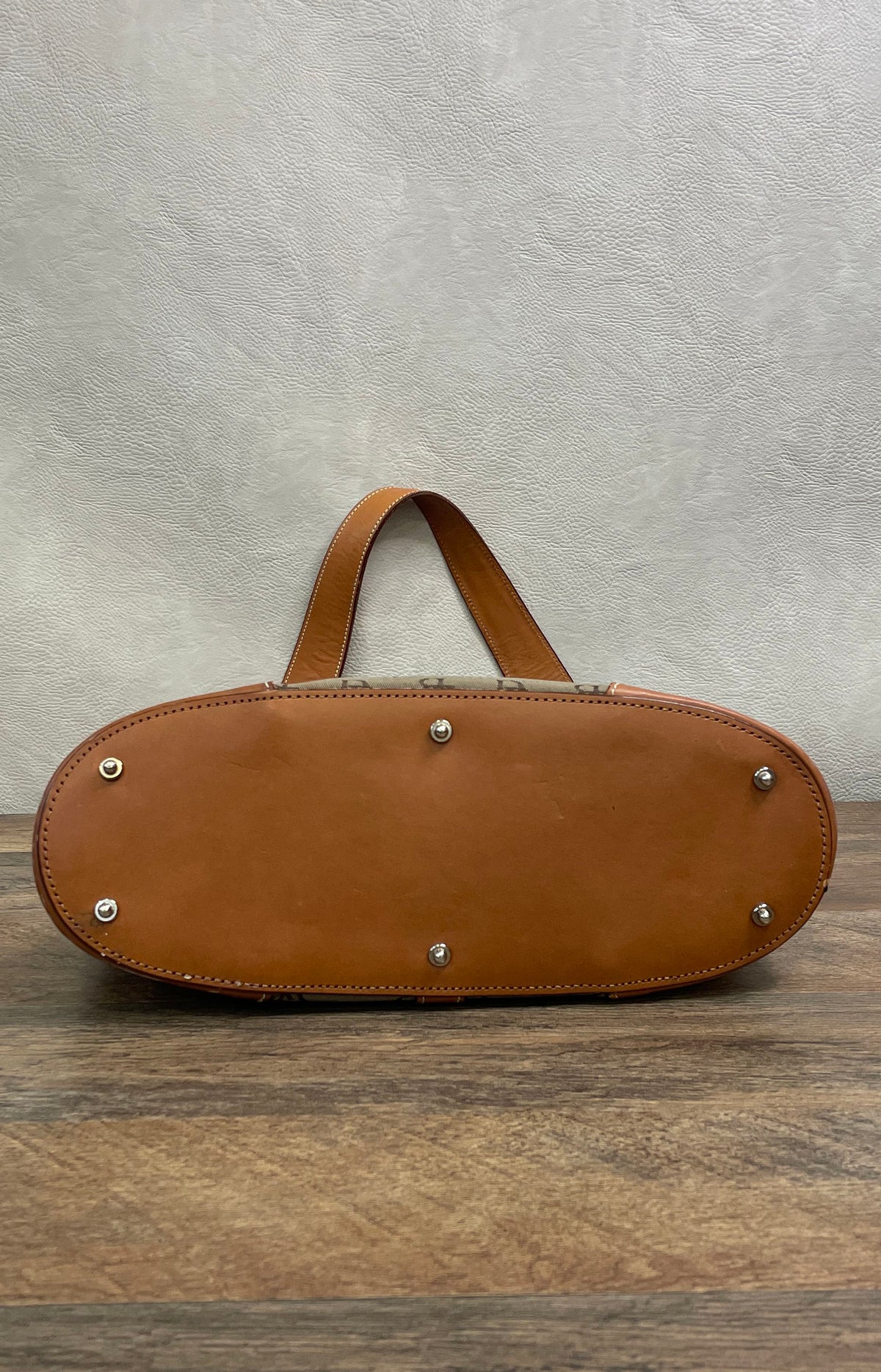 Vintage Dooney & Bourke Brown Monogram Canvas Leather Hobo Shoulder Bag