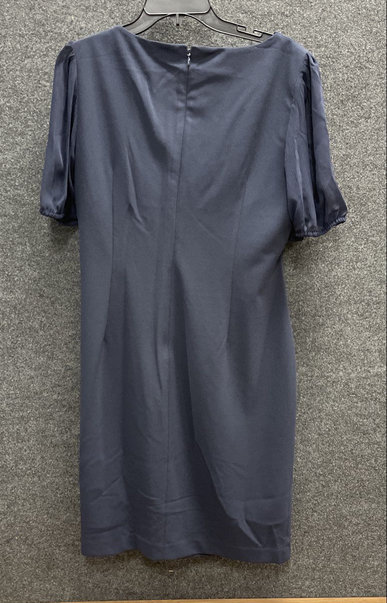 DKNY Women's Navy Blue Puff Sleeve Ruched Faux Wrap Sheath Dress Sz 14 NWT