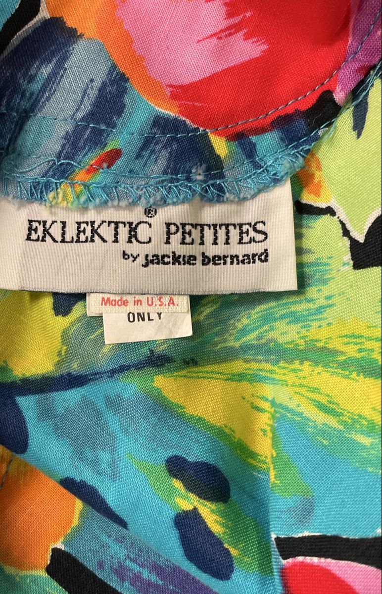 Vintage 90s Eklektic Petites Women's Floral Tropical Cotton Belted Dress Sz 8