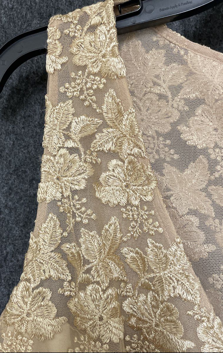 Chetta B Women's Gold Floral Lace Sleeveless Sheath Cocktail Dress Sz 14