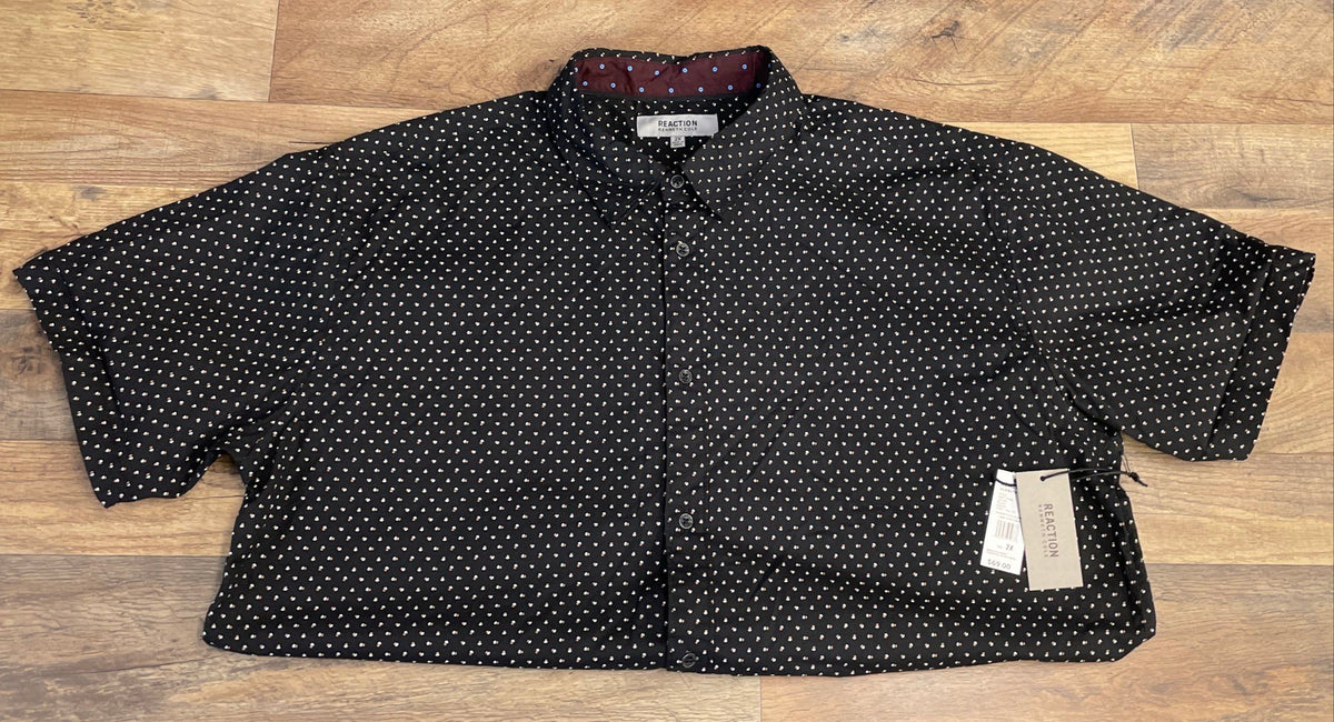 Reaction Kenneth Cole Men's Black Geometric Print Short Sleeve Shirt Sz 2X NWT