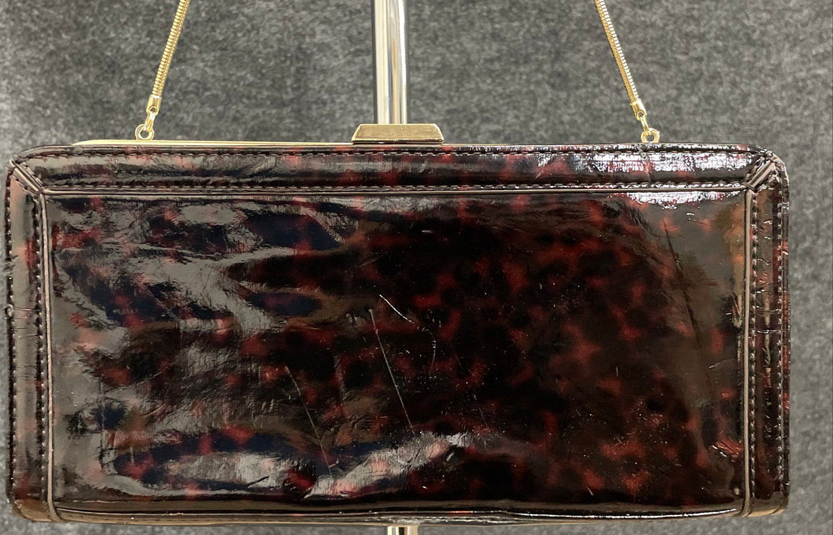 Banana Republic Red Black Cheetah Patent Clutch Shoulder Bag Gold Chain