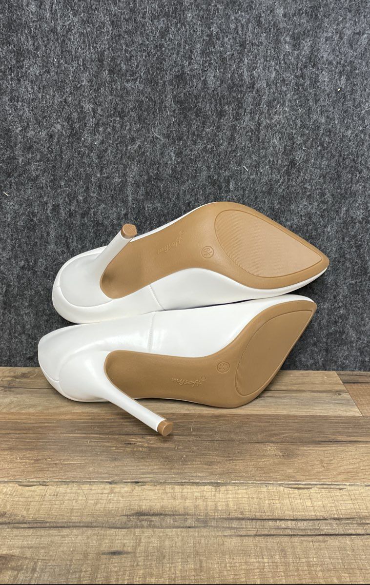 Mysoft Classic White Pointed Toe Stiletto High Heel Pumps Women's Size 6.5