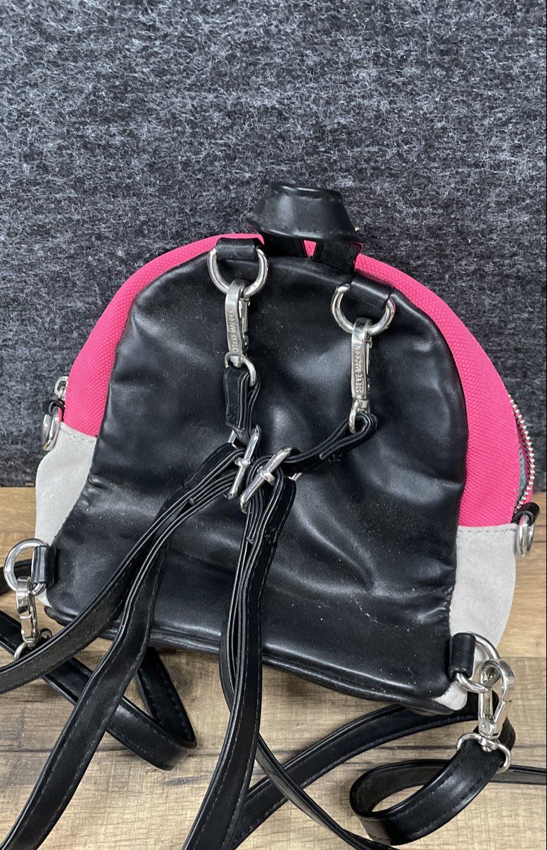 Steve Madden Multicolor Pink Blue Leopard Print Mini Backpack Silver Hardware