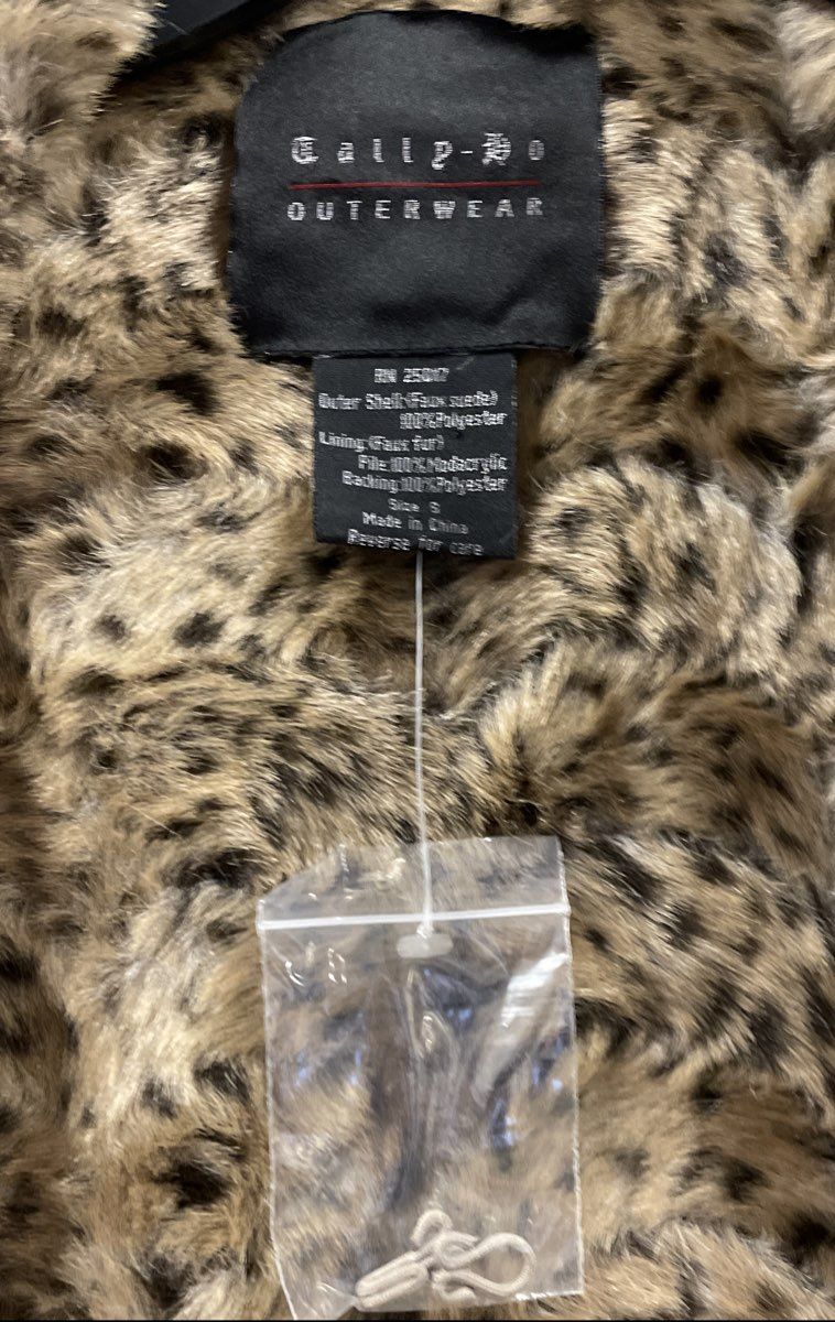 Tally-Ho Outerwear Women's Tan Faux Suede Leopard Print Faux Fur Vest Sz S