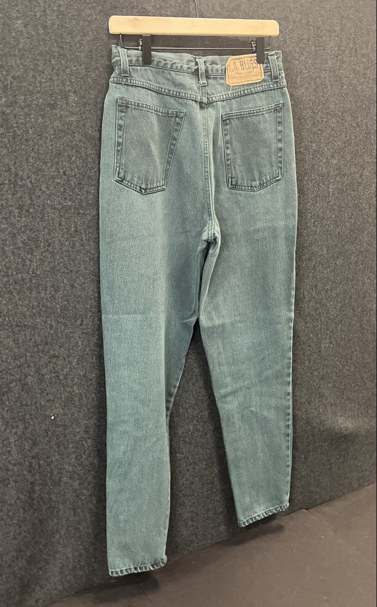 Vintage 90s L.A. Blues Women's Green High Waisted Tapered Leg Jeans Sz 10 Long