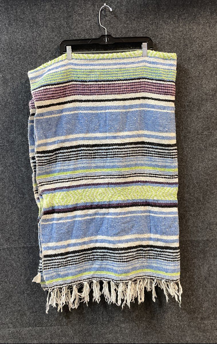 Earth Ragz Mexican Falsa Woven Blanket Striped Blue Green Yoga Beach Throw