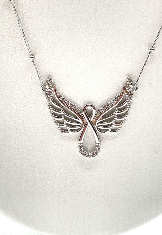 925 Sterling Silver Moissanite Angel Wings Infinity Necklace 4.6g