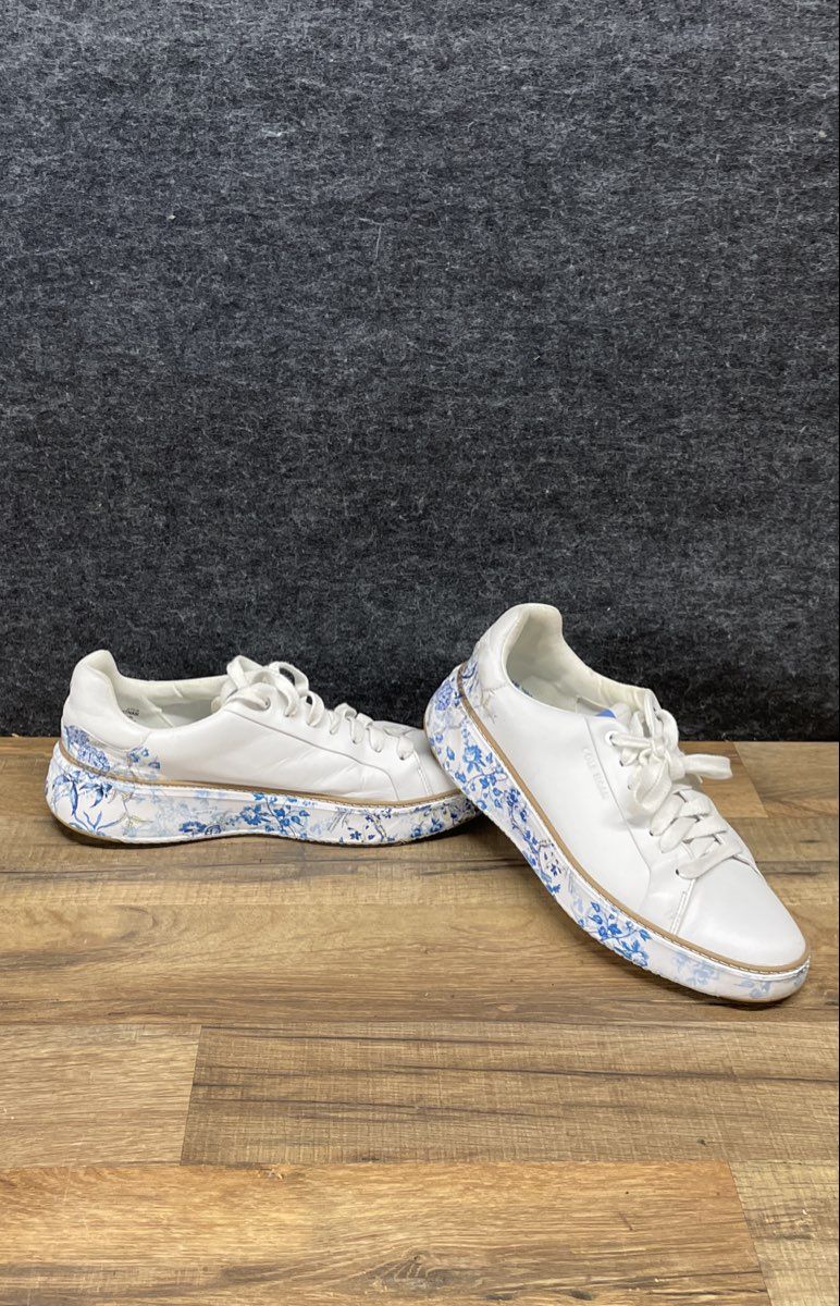 Cole Haan Grand Crosscourt White Blue Floral Leather Sneakers Women's Size 9.5