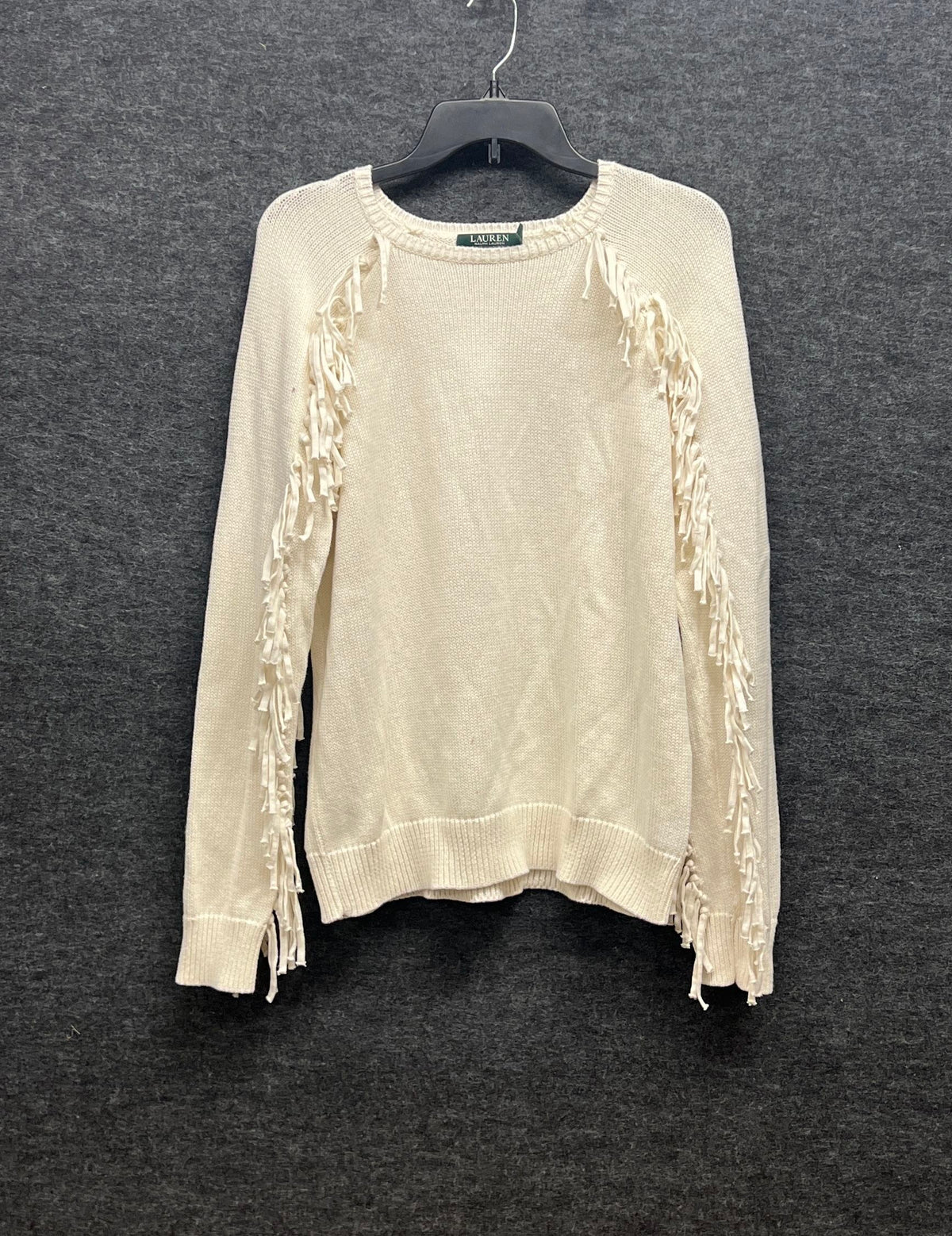 Lauren Ralph Lauren Women's White Fringe Trim Crewneck Sweater Denim Line Sz XL