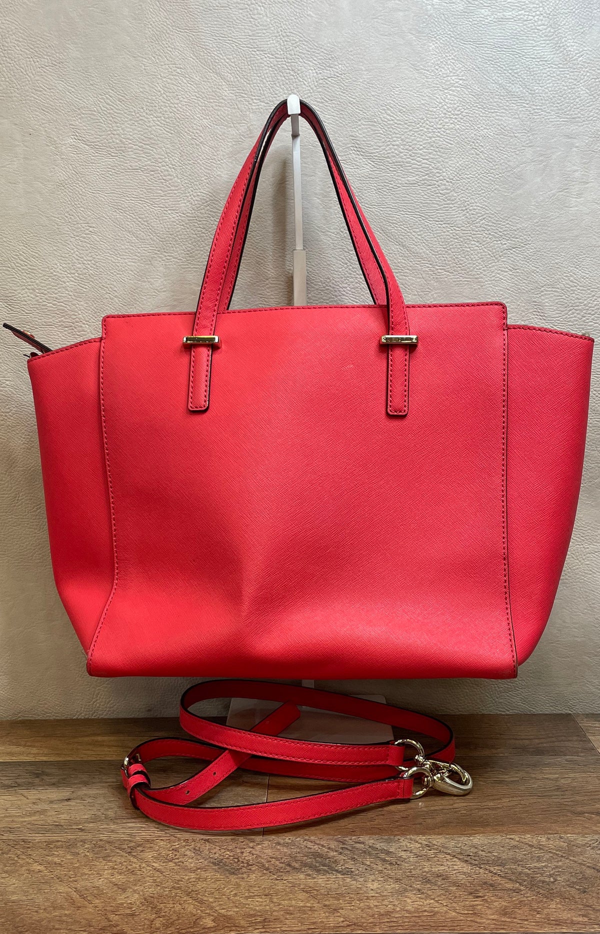Kate Spade Red Saffiano Leather Satchel Crossbody Bag Gold Hardware