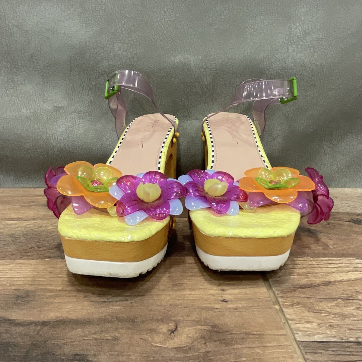 Betsey Johnson Floryn Floral Clear Strappy Platform Clog Sandals Size 9