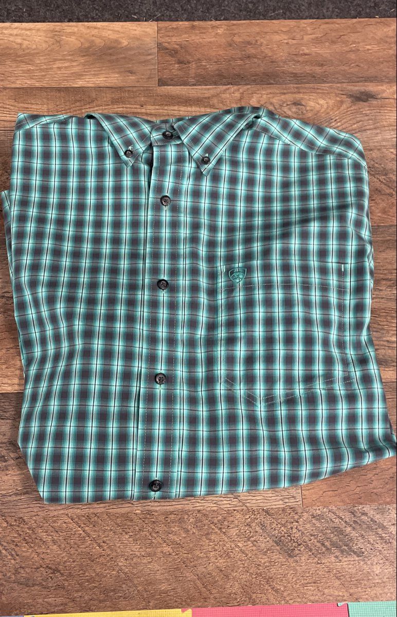 Ariat Men's Pro Series Plaid Long Sleeve Button Down Western Shirt Green Sz L