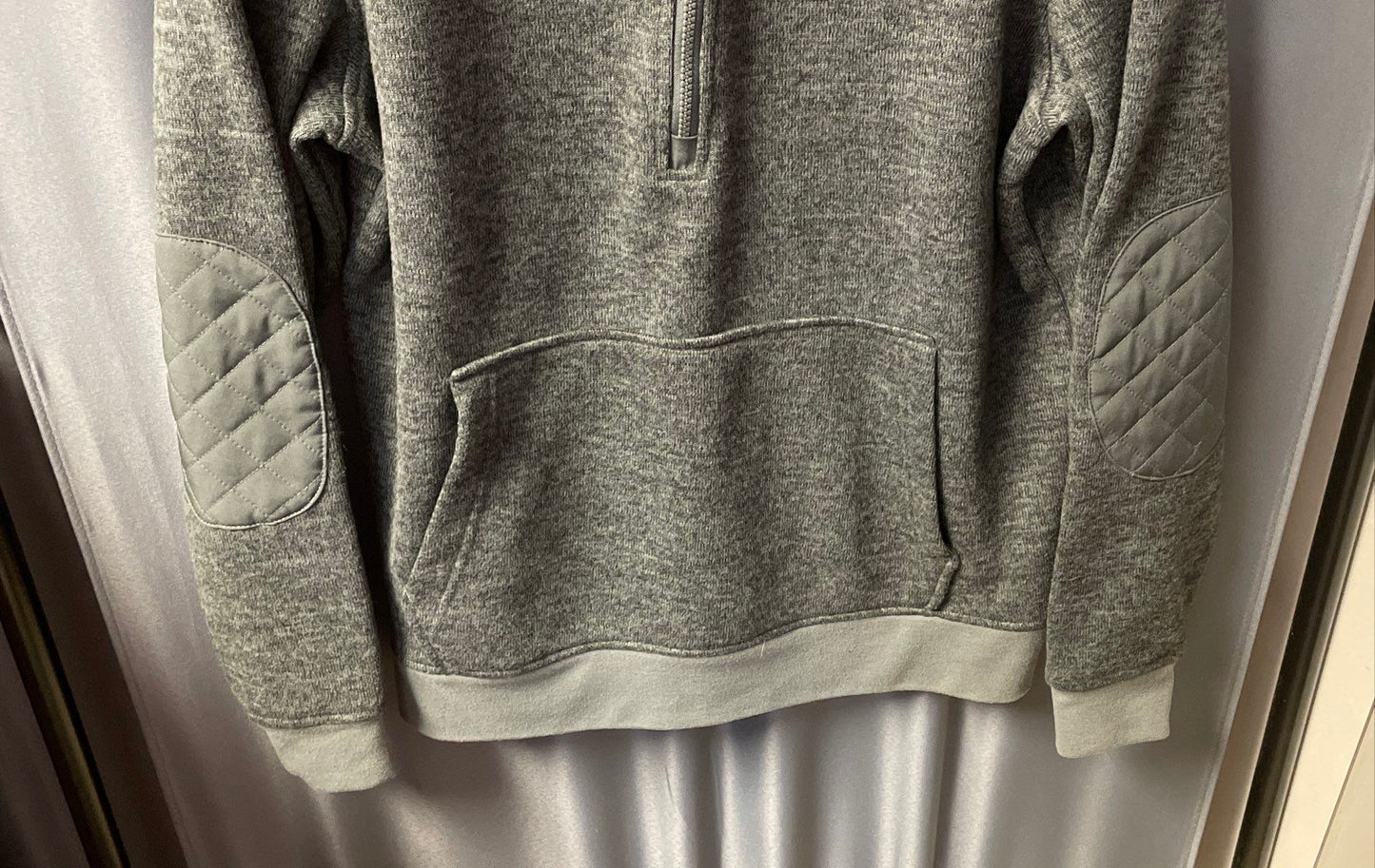 Arthur Beale Men's Gray 1/2 Zip Pullover Quilted Elbow Patches Pocket Sz L